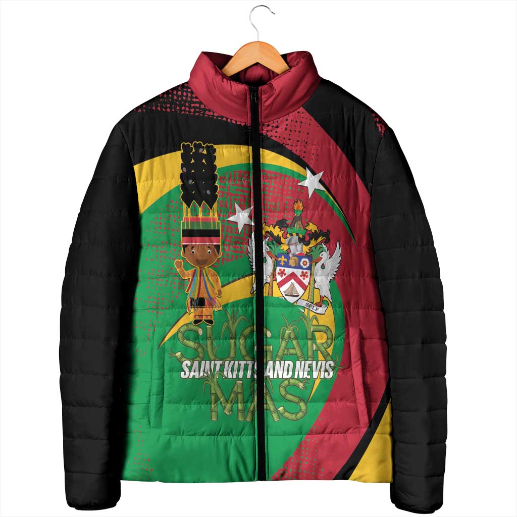 St Kitts and Nevis Sugar Mas Padded Jacket Caribbean Masquerade Flag Color - Wonder Print Shop