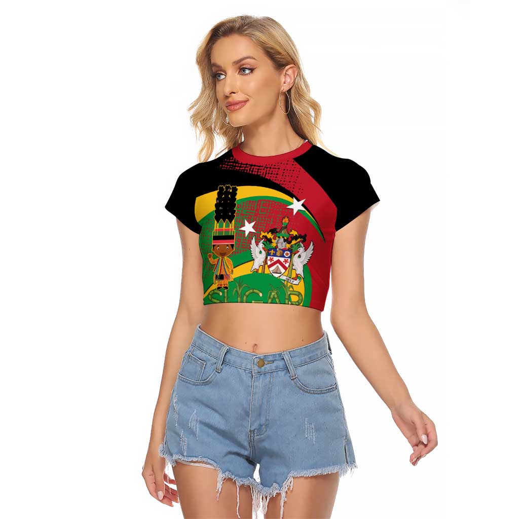 St Kitts and Nevis Sugar Mas Raglan Cropped T Shirt Caribbean Masquerade Flag Color - Wonder Print Shop