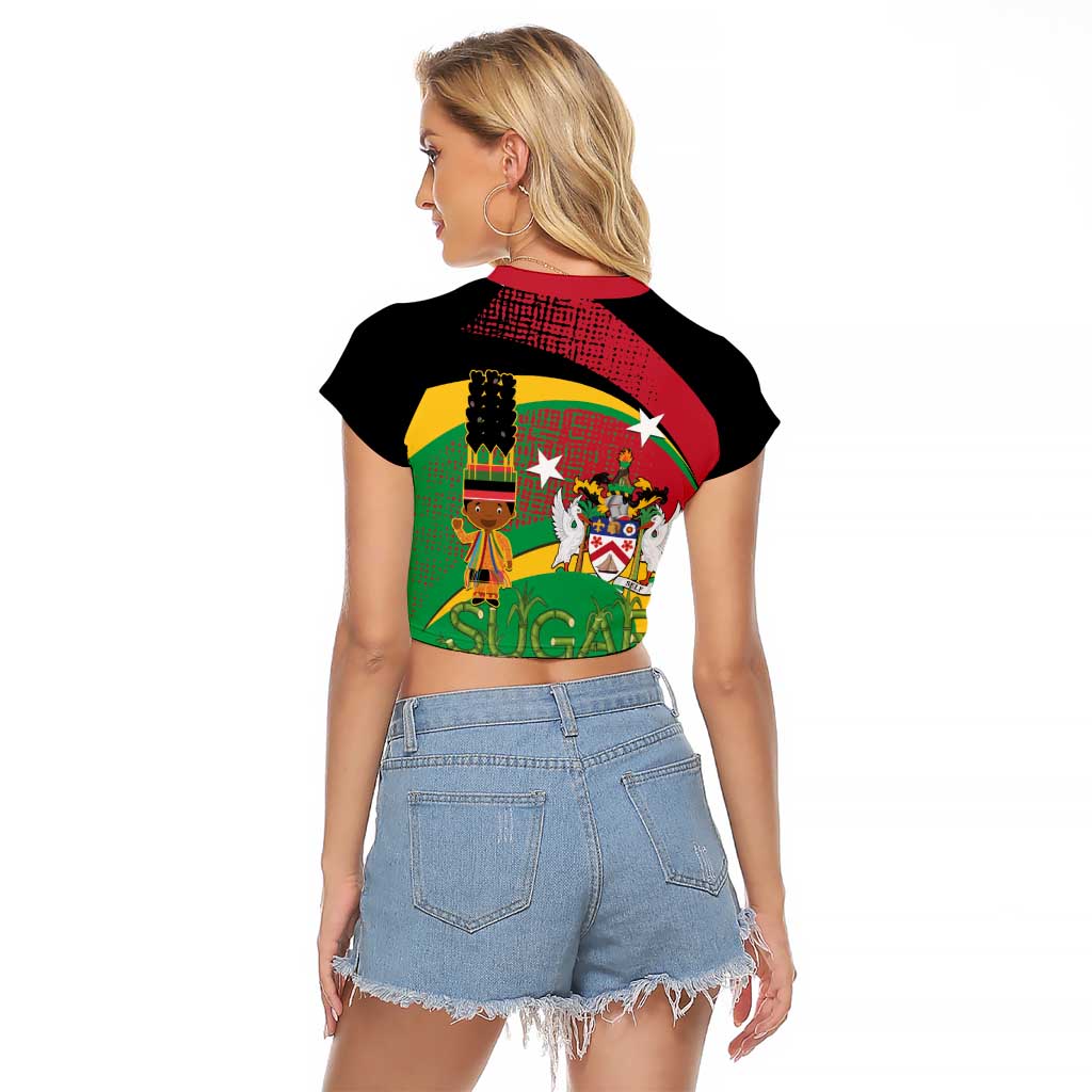 St Kitts and Nevis Sugar Mas Raglan Cropped T Shirt Caribbean Masquerade Flag Color - Wonder Print Shop