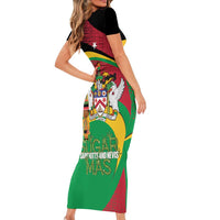 St Kitts and Nevis Sugar Mas Short Sleeve Bodycon Dress Caribbean Masquerade Flag Color - Wonder Print Shop
