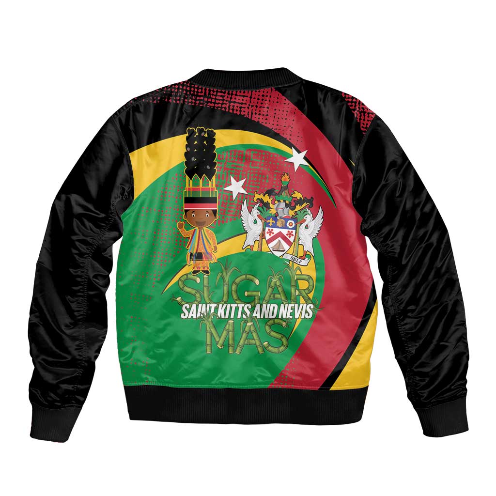 St Kitts and Nevis Sugar Mas Sleeve Zip Bomber Jacket Caribbean Masquerade Flag Color - Wonder Print Shop