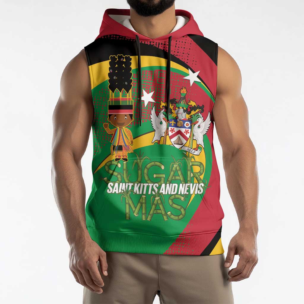 St Kitts and Nevis Sugar Mas Sleeveless Hoodie Caribbean Masquerade Flag Color - Wonder Print Shop