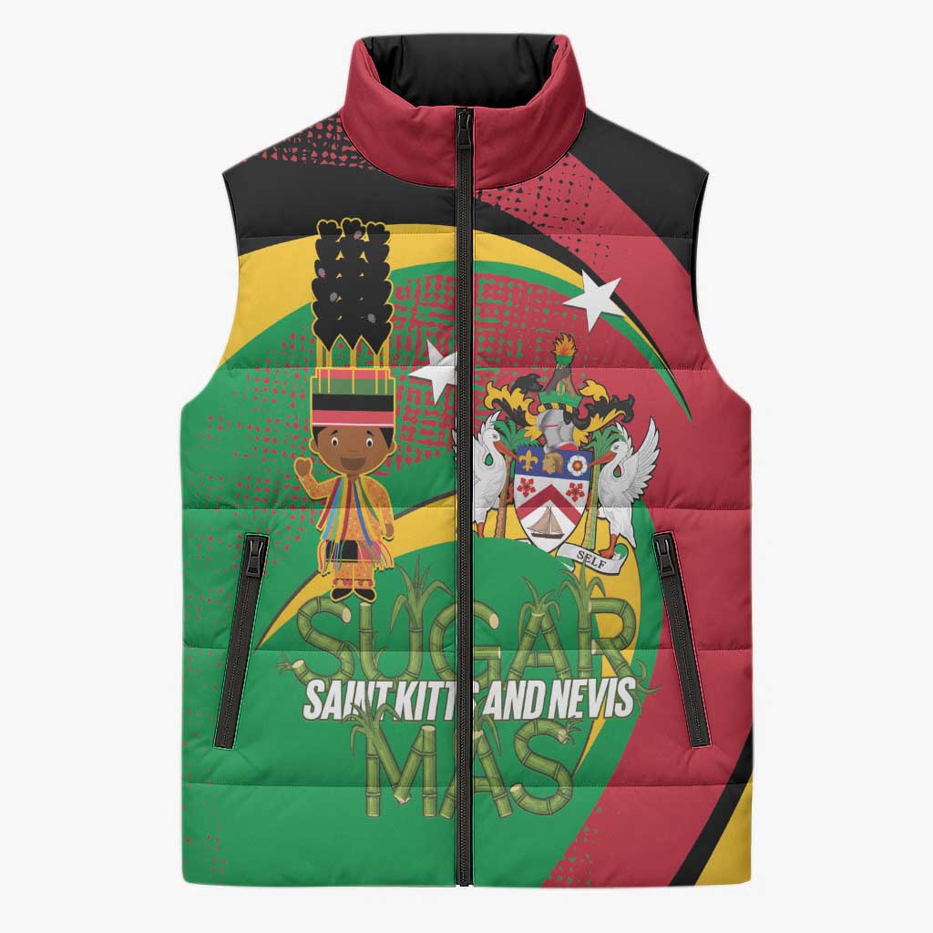 St Kitts and Nevis Sugar Mas Sleeveless Puffer Jacket Caribbean Masquerade Flag Color - Wonder Print Shop