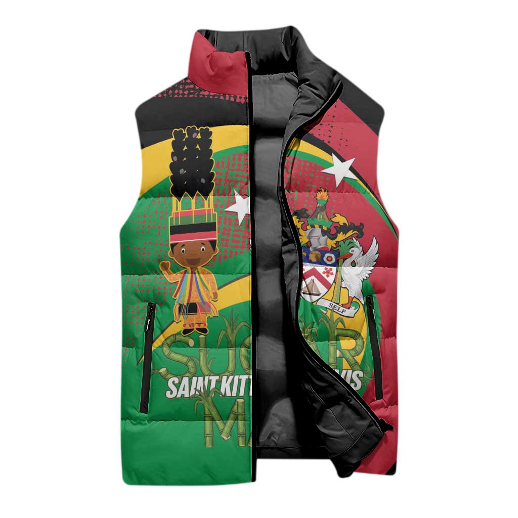 St Kitts and Nevis Sugar Mas Sleeveless Puffer Jacket Caribbean Masquerade Flag Color - Wonder Print Shop