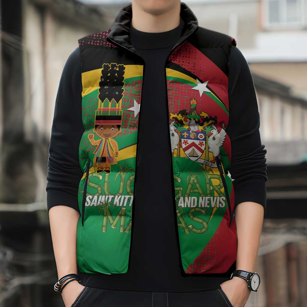 St Kitts and Nevis Sugar Mas Sleeveless Puffer Jacket Caribbean Masquerade Flag Color - Wonder Print Shop