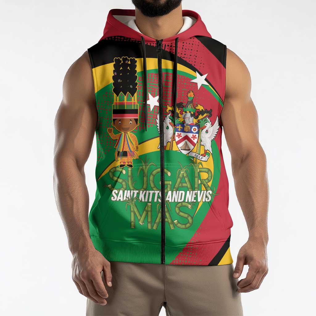 St Kitts and Nevis Sugar Mas Sleeveless Zip Hoodie Caribbean Masquerade Flag Color - Wonder Print Shop