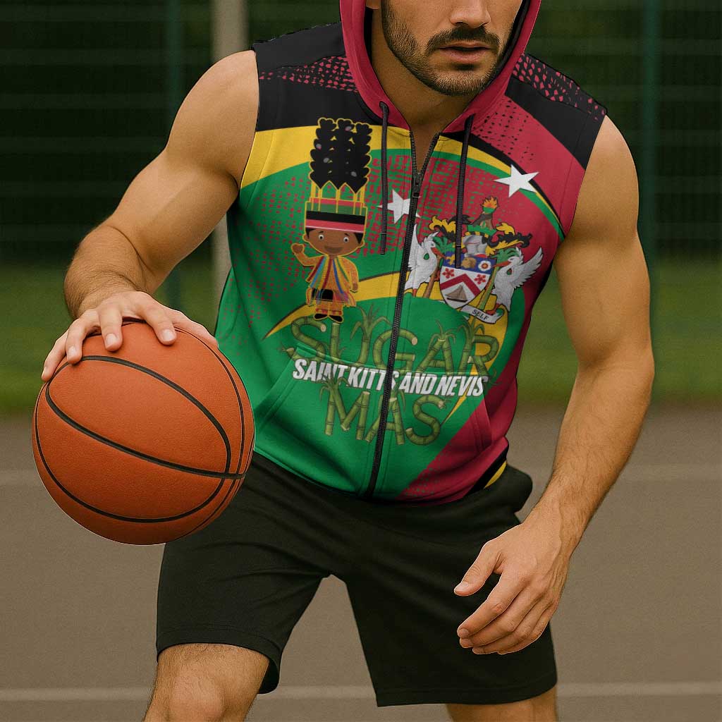St Kitts and Nevis Sugar Mas Sleeveless Zip Hoodie Caribbean Masquerade Flag Color - Wonder Print Shop