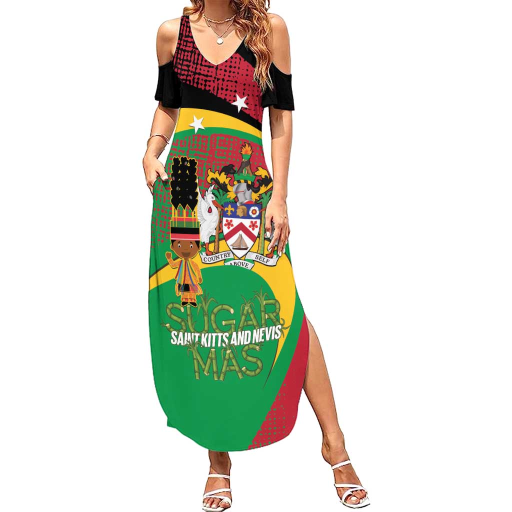 St Kitts and Nevis Sugar Mas Summer Maxi Dress Caribbean Masquerade Flag Color - Wonder Print Shop