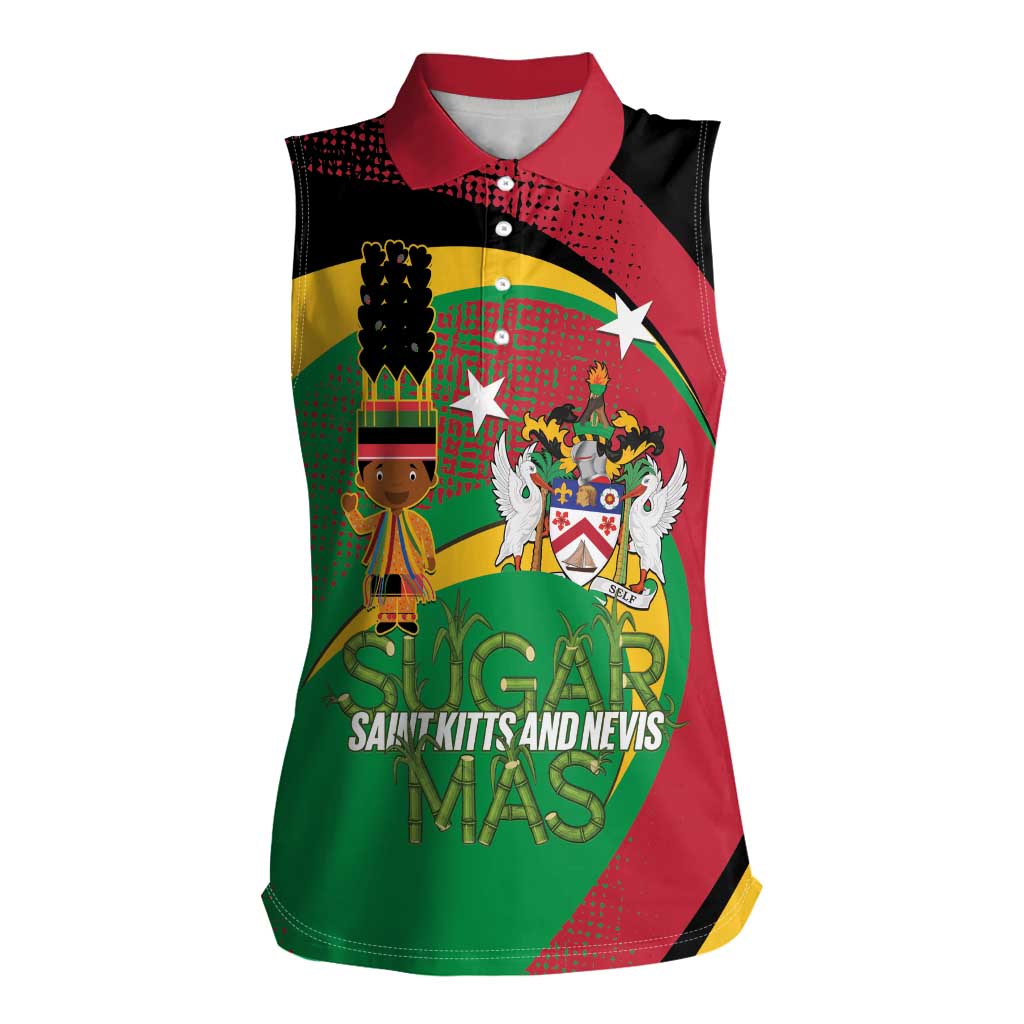 St Kitts and Nevis Sugar Mas Women Sleeveless Polo Shirt Caribbean Masquerade Flag Color - Wonder Print Shop