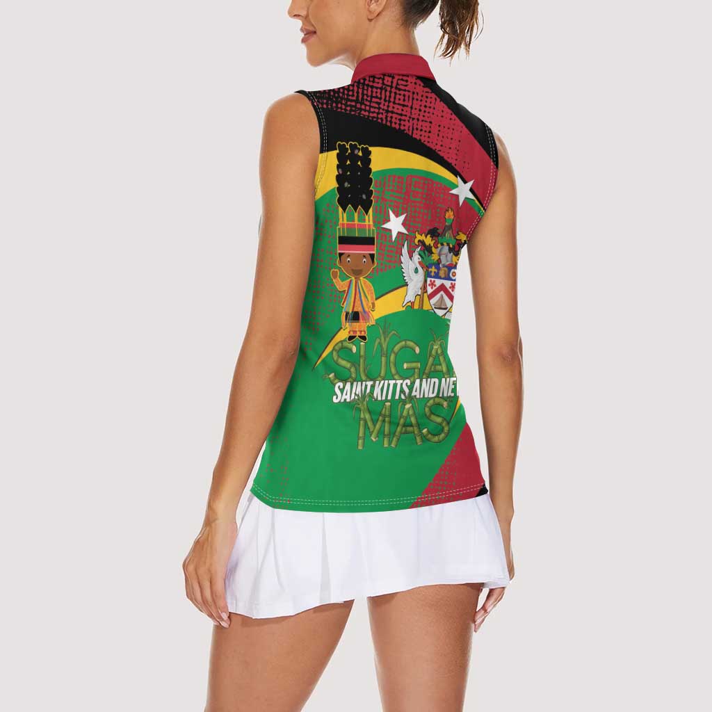 St Kitts and Nevis Sugar Mas Women Sleeveless Polo Shirt Caribbean Masquerade Flag Color - Wonder Print Shop