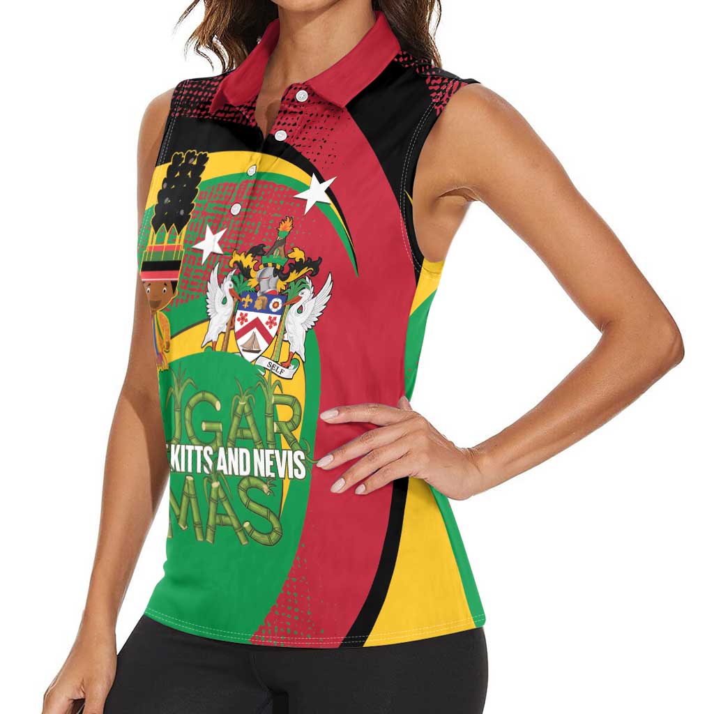 St Kitts and Nevis Sugar Mas Women Sleeveless Polo Shirt Caribbean Masquerade Flag Color - Wonder Print Shop