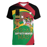 St Kitts and Nevis Sugar Mas Women V-Neck T-Shirt Caribbean Masquerade Flag Color - Wonder Print Shop