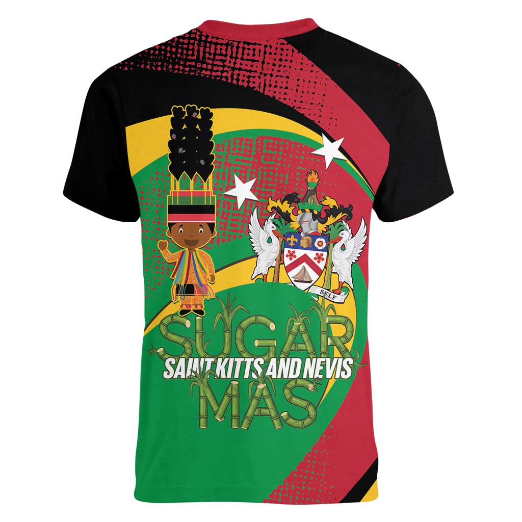 St Kitts and Nevis Sugar Mas Women V-Neck T-Shirt Caribbean Masquerade Flag Color - Wonder Print Shop
