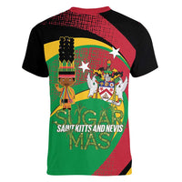 St Kitts and Nevis Sugar Mas Women V-Neck T-Shirt Caribbean Masquerade Flag Color - Wonder Print Shop
