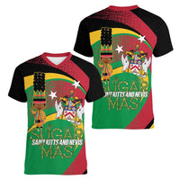 St Kitts and Nevis Sugar Mas Women V-Neck T-Shirt Caribbean Masquerade Flag Color - Wonder Print Shop