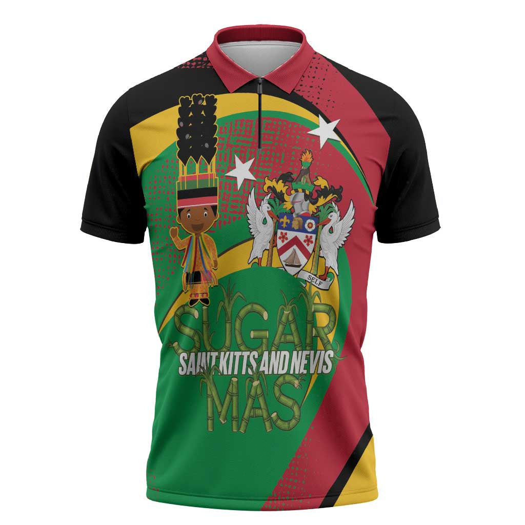 St Kitts and Nevis Sugar Mas Zipper Polo Shirt Caribbean Masquerade Flag Color - Wonder Print Shop