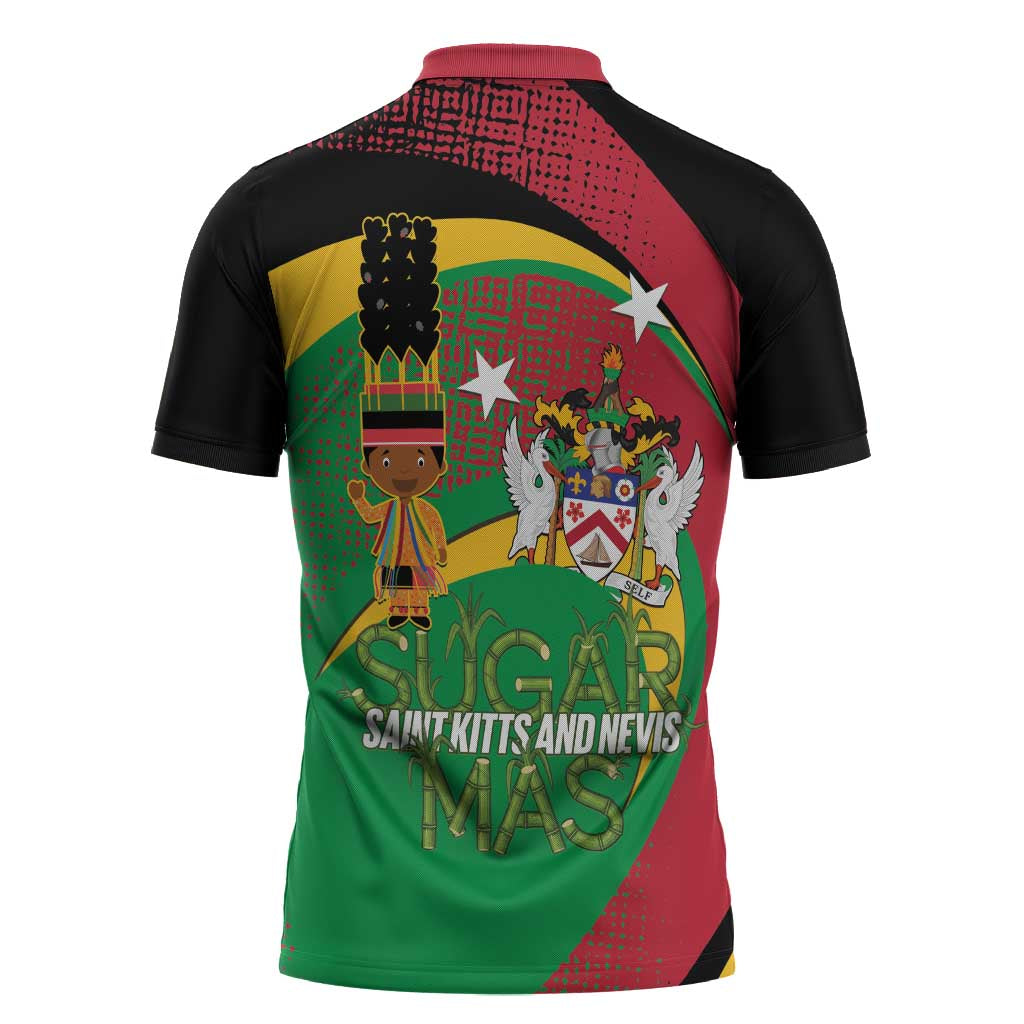 St Kitts and Nevis Sugar Mas Zipper Polo Shirt Caribbean Masquerade Flag Color - Wonder Print Shop