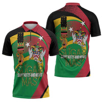 St Kitts and Nevis Sugar Mas Zipper Polo Shirt Caribbean Masquerade Flag Color - Wonder Print Shop