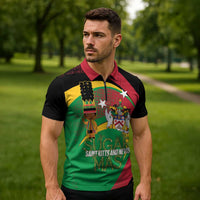 St Kitts and Nevis Sugar Mas Zipper Polo Shirt Caribbean Masquerade Flag Color - Wonder Print Shop