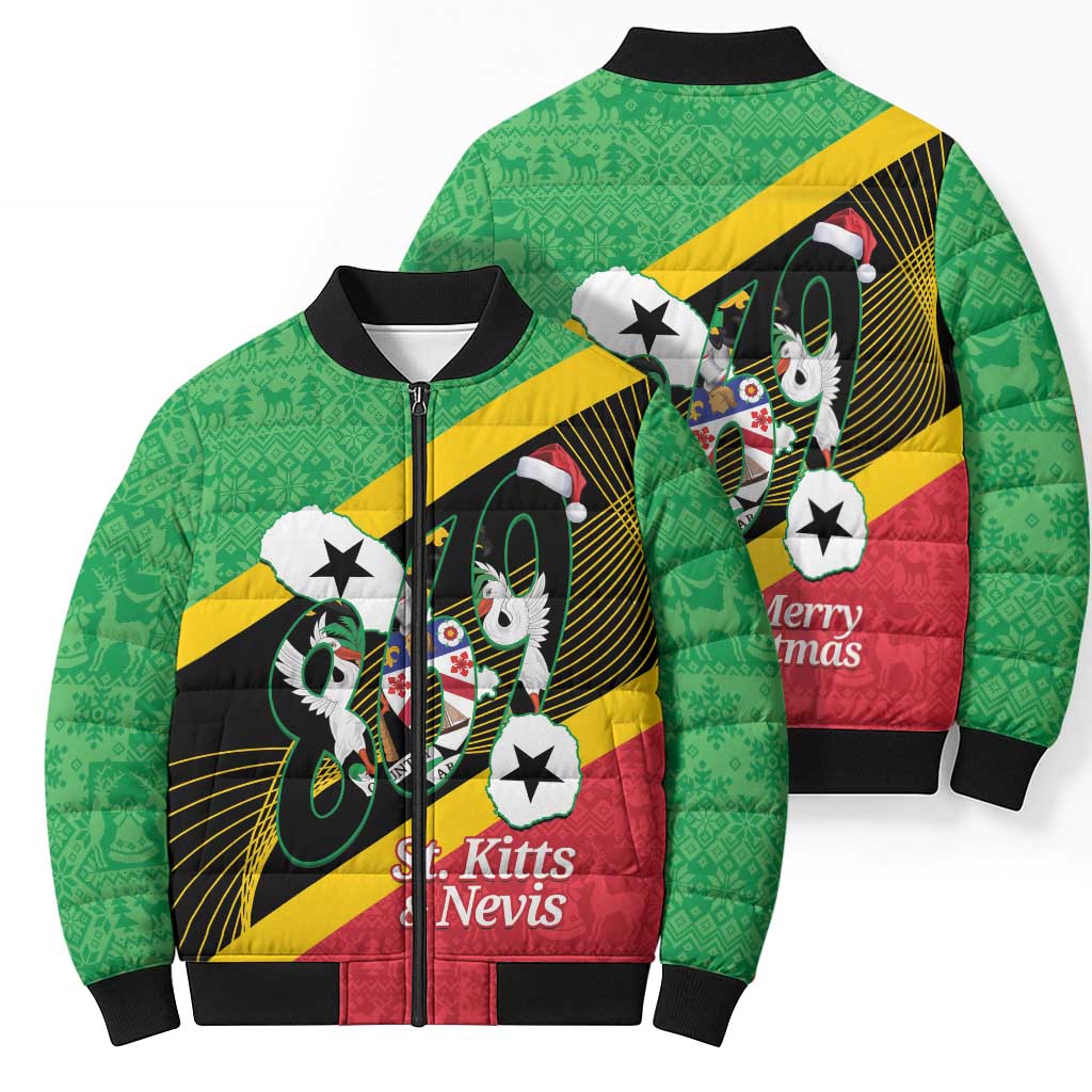 St Kitts and Nevis Christmas Bomber Puffer Jacket 869 Proud With Map - Wonder Print Shop