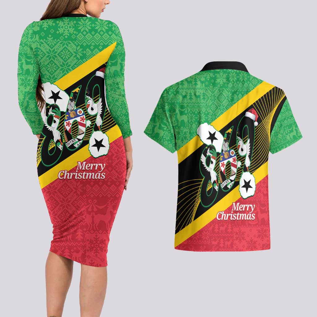 St Kitts and Nevis Christmas Couples Matching Long Sleeve Bodycon Dress and Hawaiian Shirt 869 Proud With Map - Wonder Print Shop