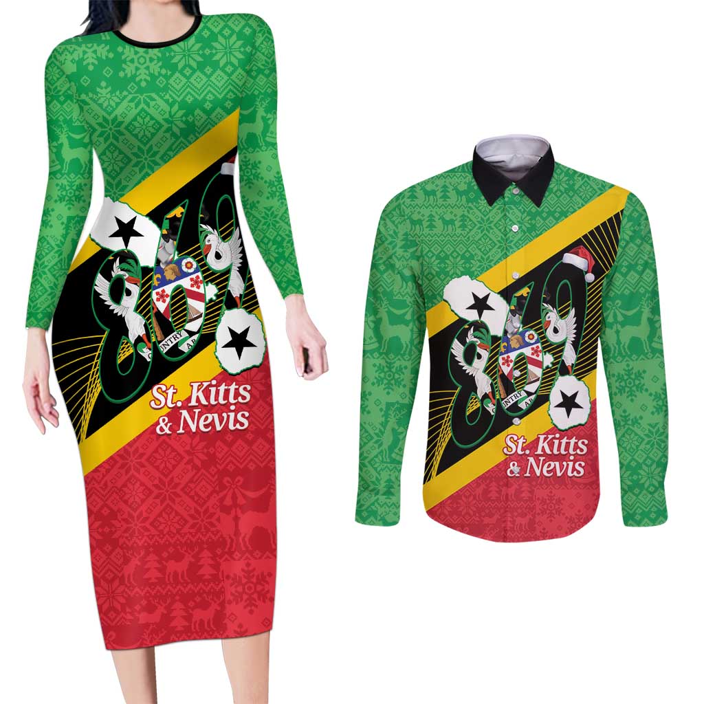 St Kitts and Nevis Christmas Couples Matching Long Sleeve Bodycon Dress and Long Sleeve Button Shirt 869 Proud With Map - Wonder Print Shop