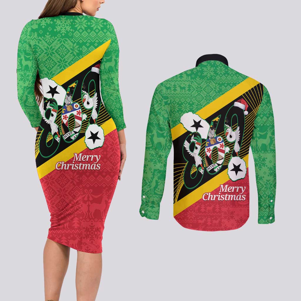St Kitts and Nevis Christmas Couples Matching Long Sleeve Bodycon Dress and Long Sleeve Button Shirt 869 Proud With Map - Wonder Print Shop