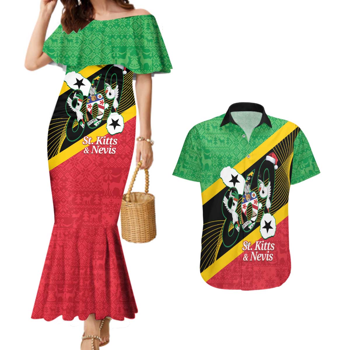 St Kitts and Nevis Christmas Couples Matching Mermaid Dress and Hawaiian Shirt 869 Proud With Map - Wonder Print Shop