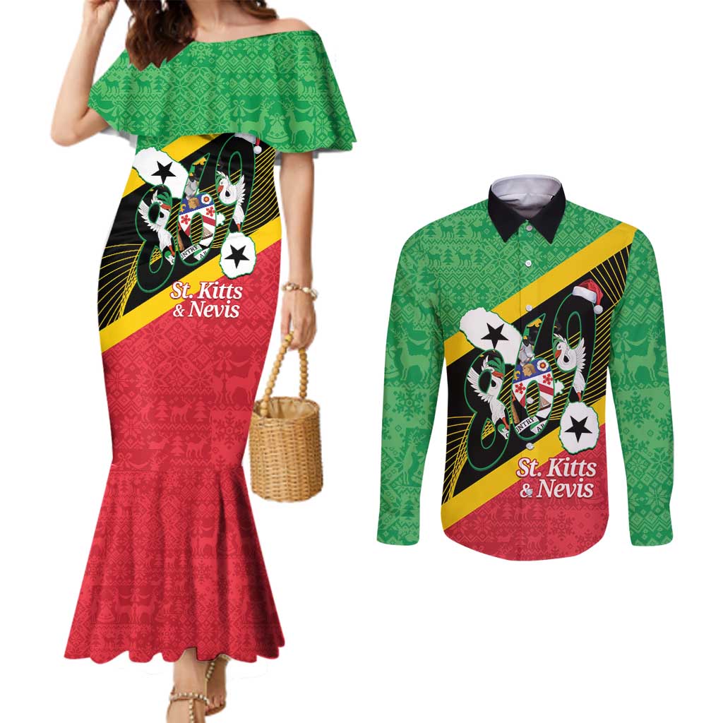 St Kitts and Nevis Christmas Couples Matching Mermaid Dress and Long Sleeve Button Shirt 869 Proud With Map - Wonder Print Shop