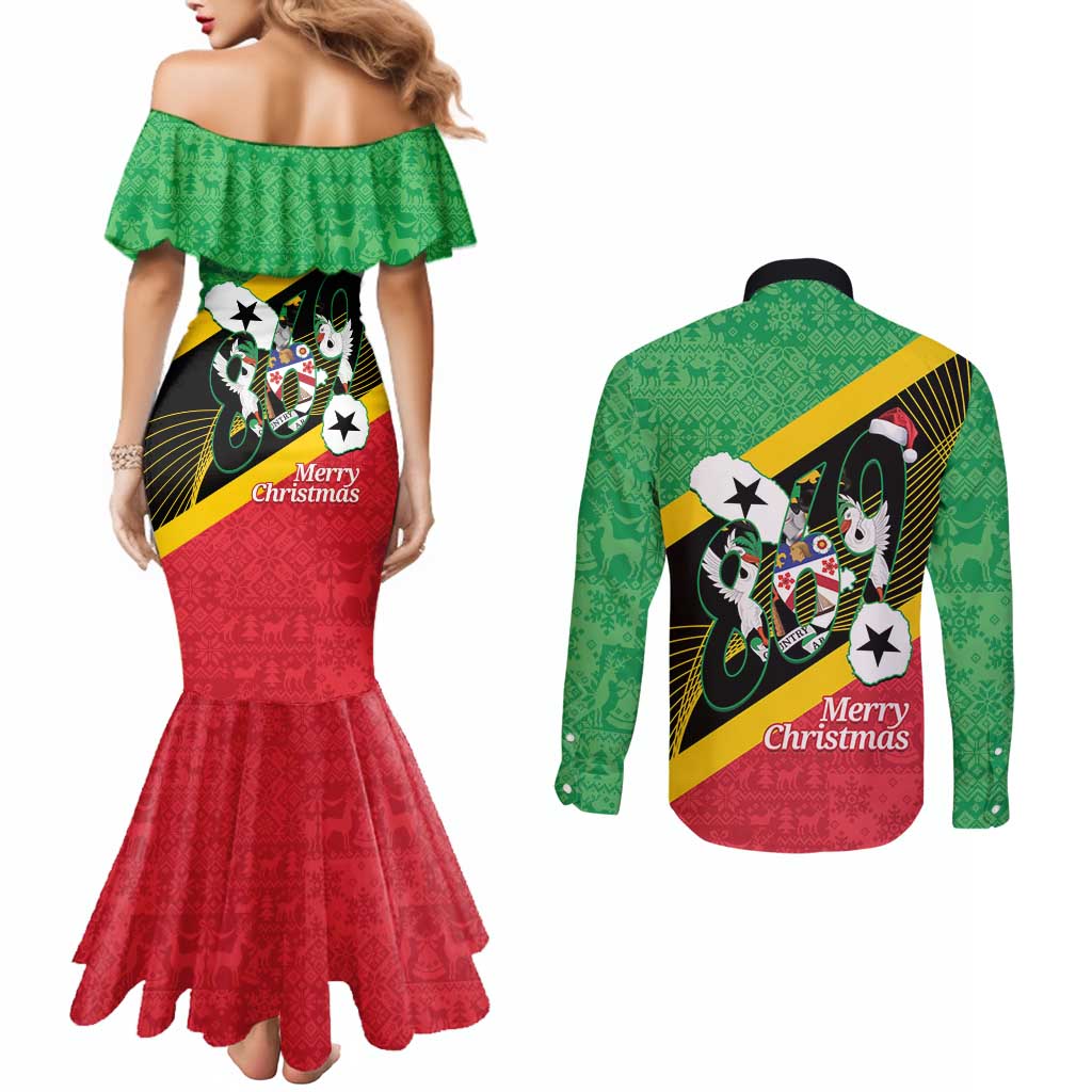 St Kitts and Nevis Christmas Couples Matching Mermaid Dress and Long Sleeve Button Shirt 869 Proud With Map - Wonder Print Shop