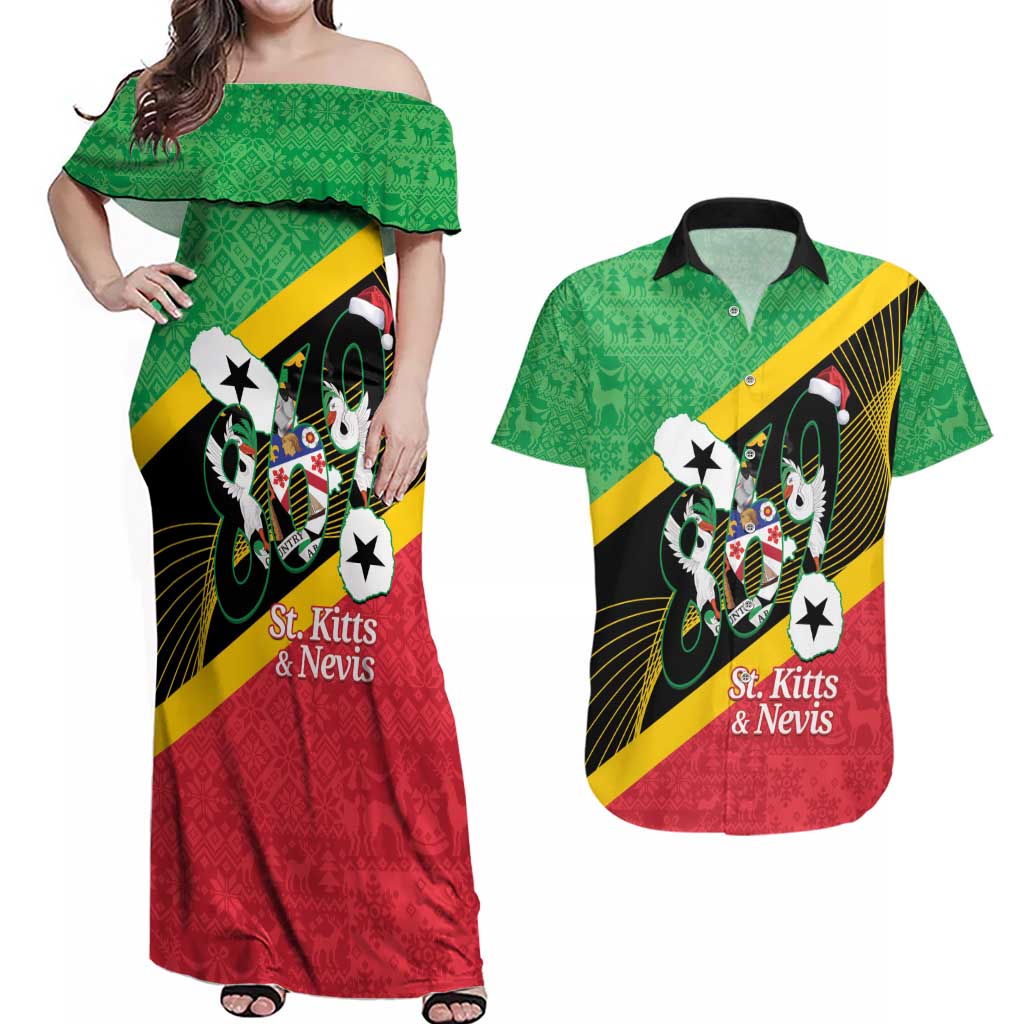 St Kitts and Nevis Christmas Couples Matching Off Shoulder Maxi Dress and Hawaiian Shirt 869 Proud With Map - Wonder Print Shop
