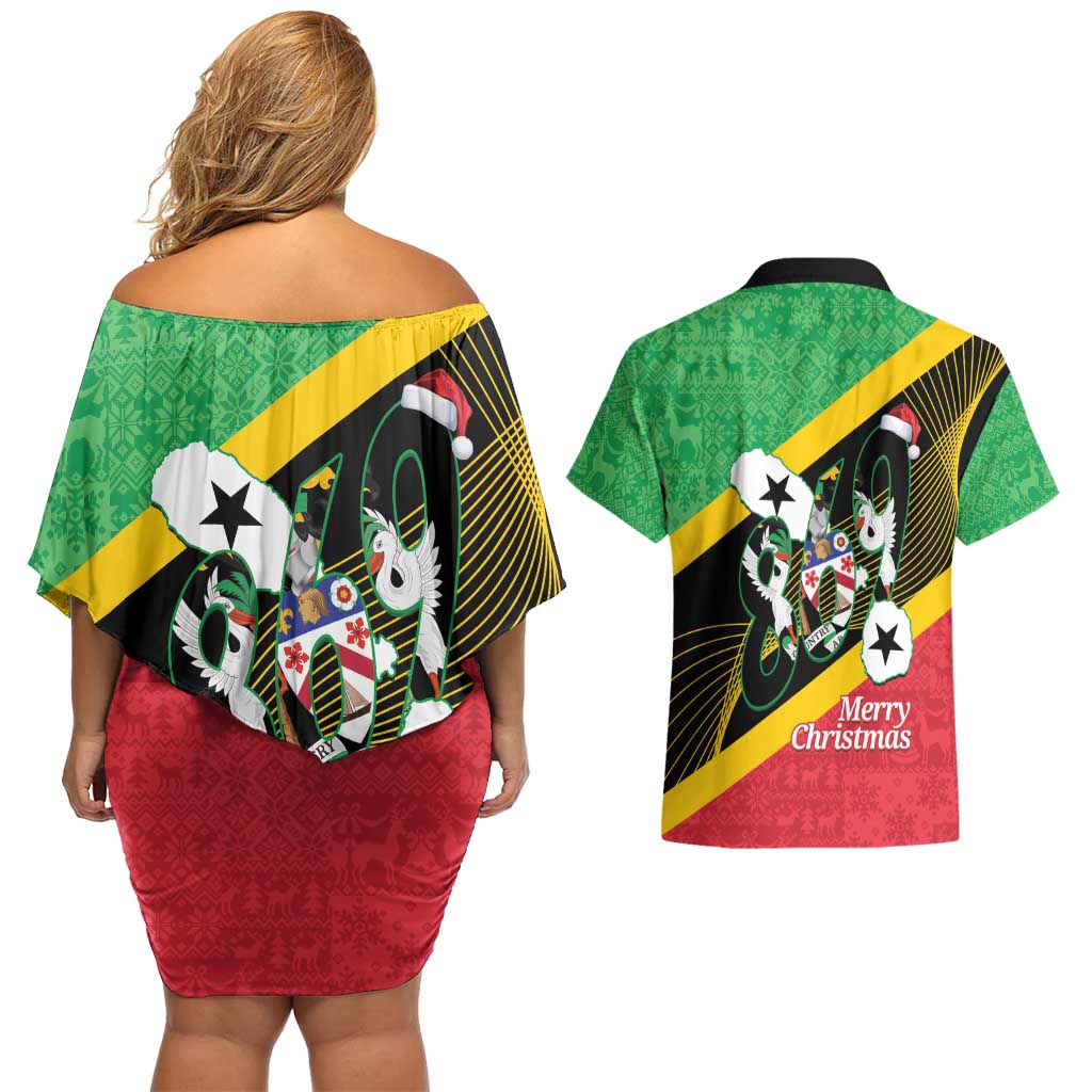 St Kitts and Nevis Christmas Couples Matching Off Shoulder Short Dress and Hawaiian Shirt 869 Proud With Map - Wonder Print Shop