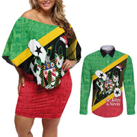 St Kitts and Nevis Christmas Couples Matching Off Shoulder Short Dress and Long Sleeve Button Shirt 869 Proud With Map - Wonder Print Shop