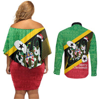 St Kitts and Nevis Christmas Couples Matching Off Shoulder Short Dress and Long Sleeve Button Shirt 869 Proud With Map - Wonder Print Shop
