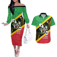 St Kitts and Nevis Christmas Couples Matching Off The Shoulder Long Sleeve Dress and Hawaiian Shirt 869 Proud With Map - Wonder Print Shop