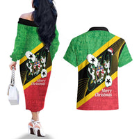 St Kitts and Nevis Christmas Couples Matching Off The Shoulder Long Sleeve Dress and Hawaiian Shirt 869 Proud With Map - Wonder Print Shop