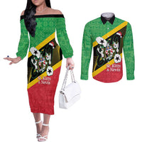 St Kitts and Nevis Christmas Couples Matching Off The Shoulder Long Sleeve Dress and Long Sleeve Button Shirt 869 Proud With Map - Wonder Print Shop