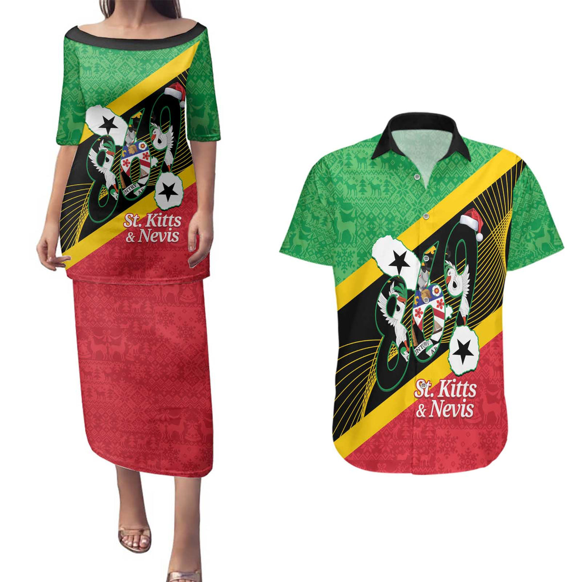 St Kitts and Nevis Christmas Couples Matching Puletasi and Hawaiian Shirt 869 Proud With Map - Wonder Print Shop