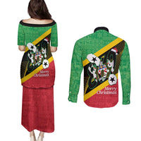 St Kitts and Nevis Christmas Couples Matching Puletasi and Long Sleeve Button Shirt 869 Proud With Map - Wonder Print Shop