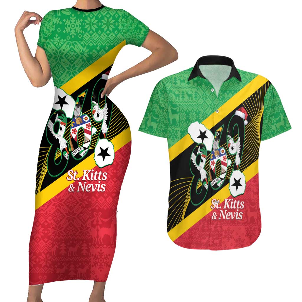 St Kitts and Nevis Christmas Couples Matching Short Sleeve Bodycon Dress and Hawaiian Shirt 869 Proud With Map - Wonder Print Shop