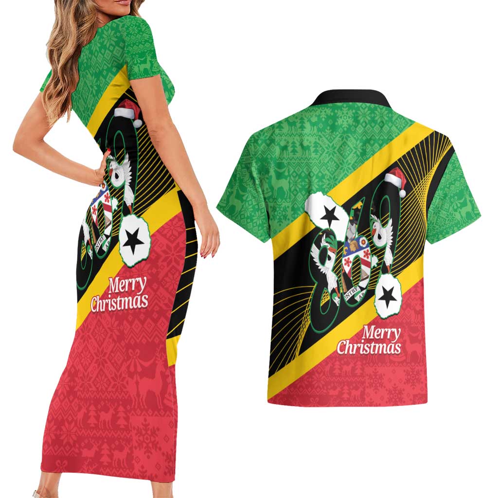 St Kitts and Nevis Christmas Couples Matching Short Sleeve Bodycon Dress and Hawaiian Shirt 869 Proud With Map - Wonder Print Shop