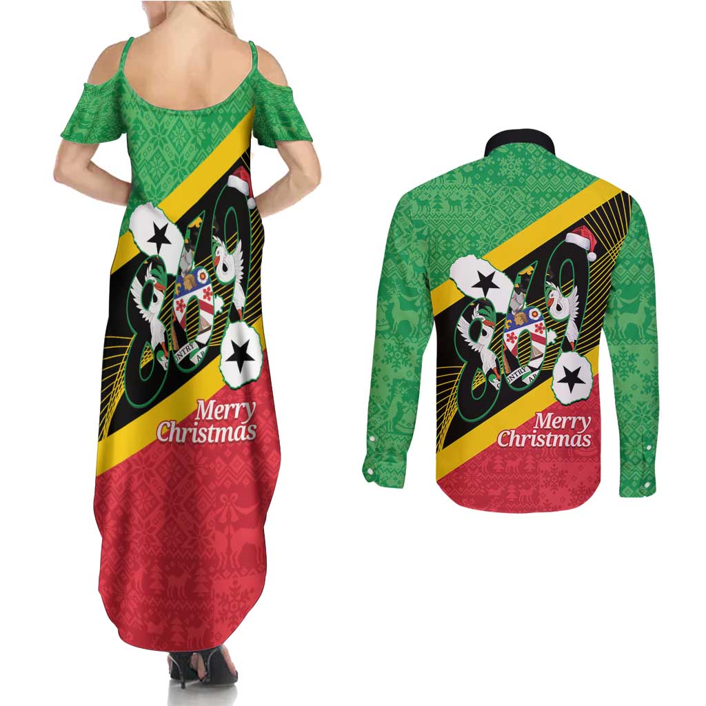 St Kitts and Nevis Christmas Couples Matching Summer Maxi Dress and Long Sleeve Button Shirt 869 Proud With Map - Wonder Print Shop