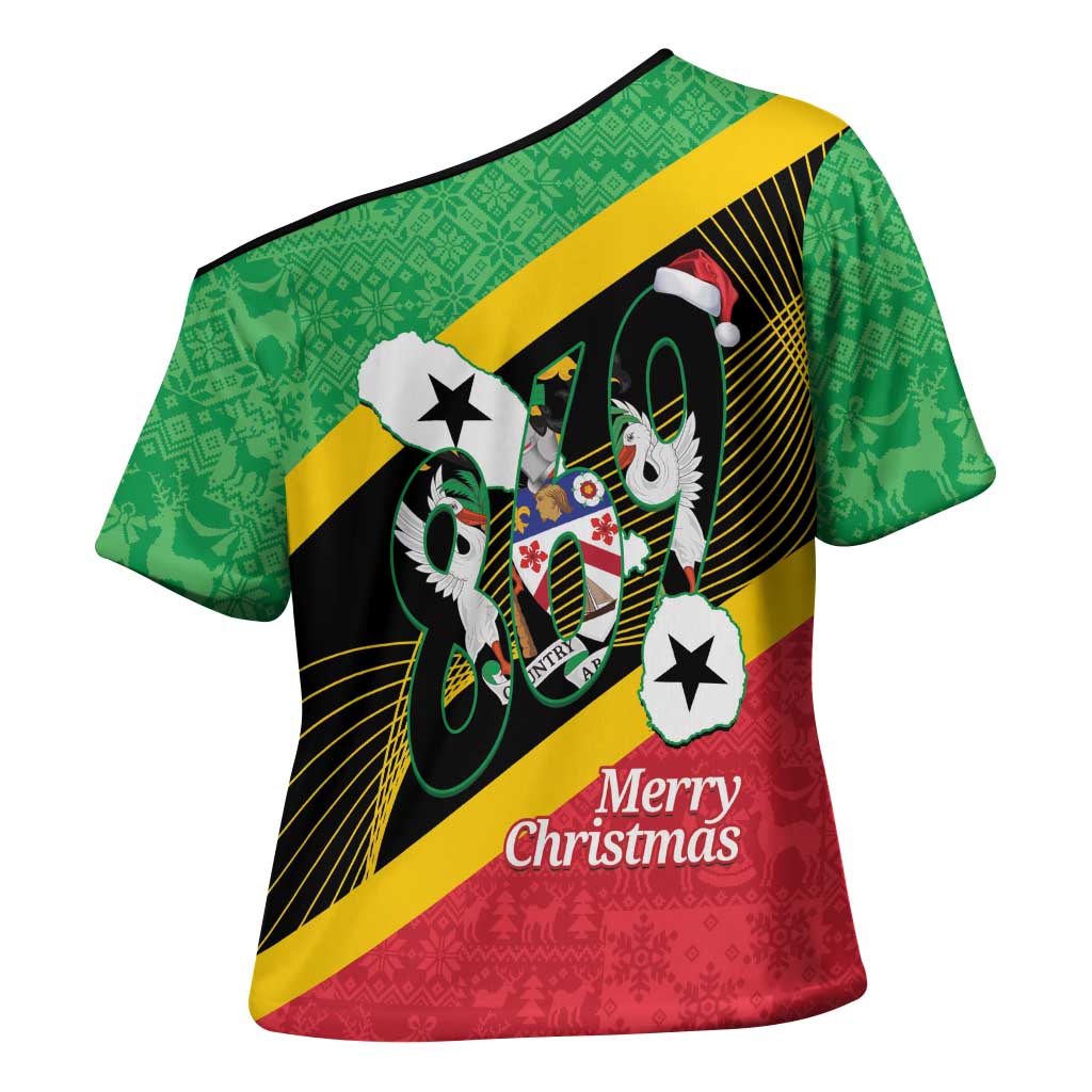 St Kitts and Nevis Christmas Cross Shoulder Shirt 869 Proud With Map - Wonder Print Shop