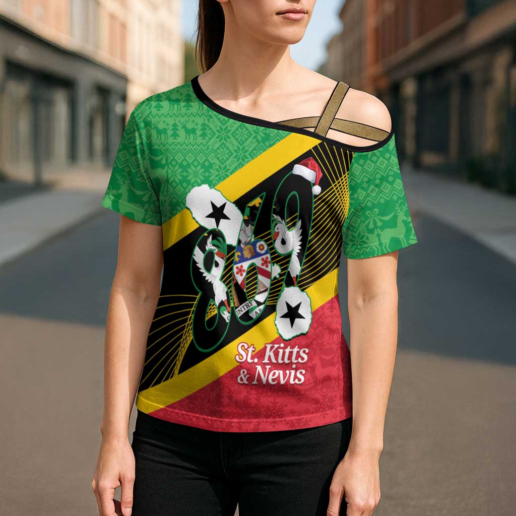 St Kitts and Nevis Christmas Cross Shoulder Shirt 869 Proud With Map - Wonder Print Shop