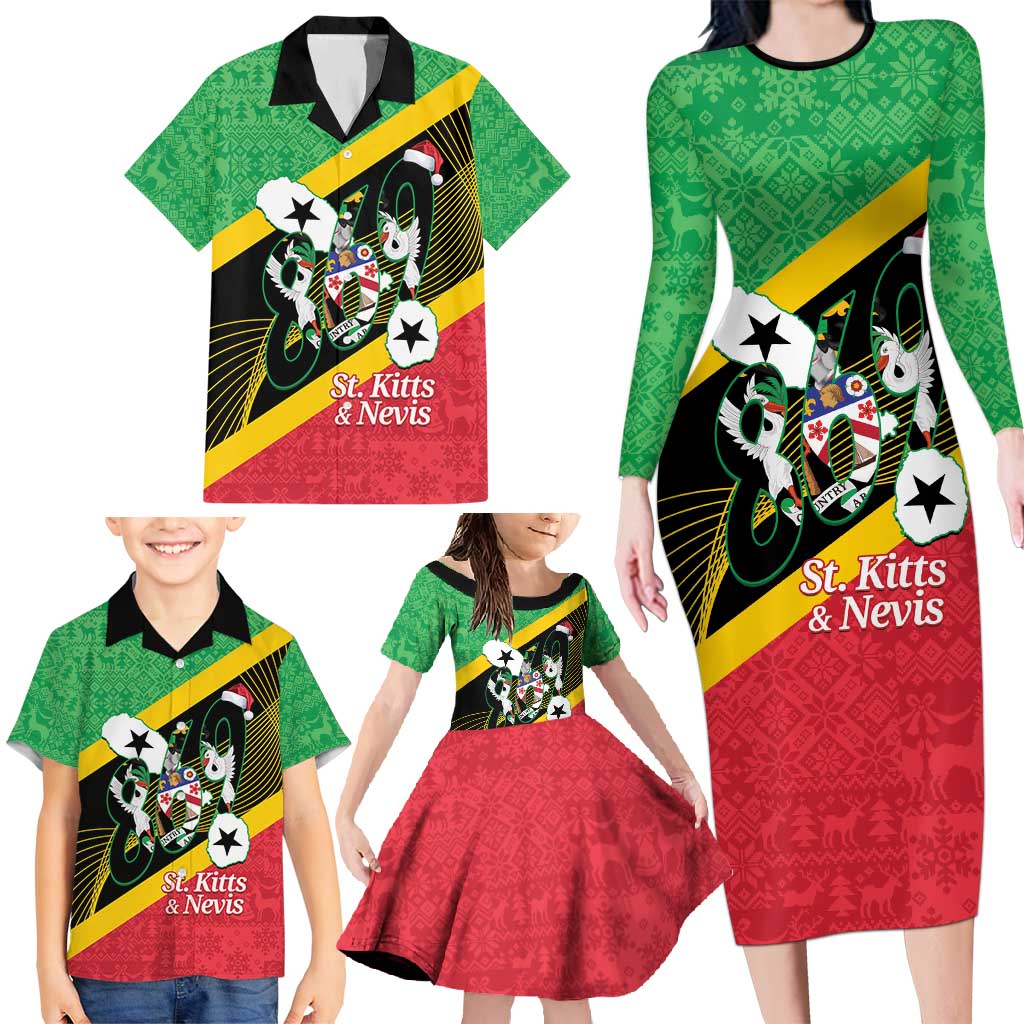 St Kitts and Nevis Christmas Family Matching Long Sleeve Bodycon Dress and Hawaiian Shirt 869 Proud With Map - Wonder Print Shop