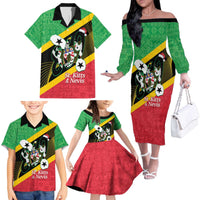 St Kitts and Nevis Christmas Family Matching Off The Shoulder Long Sleeve Dress and Hawaiian Shirt 869 Proud With Map - Wonder Print Shop