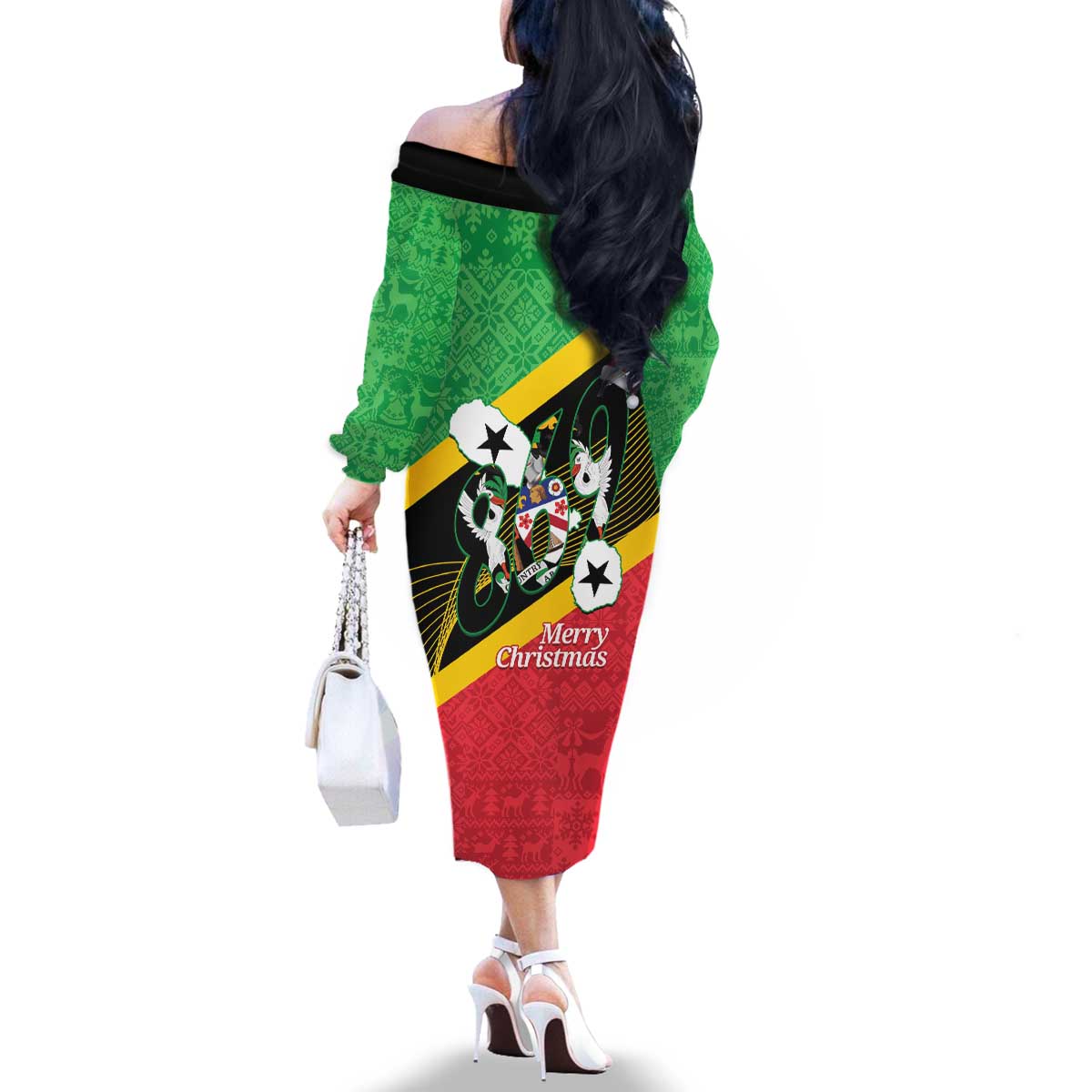 St Kitts and Nevis Christmas Family Matching Off The Shoulder Long Sleeve Dress and Hawaiian Shirt 869 Proud With Map - Wonder Print Shop