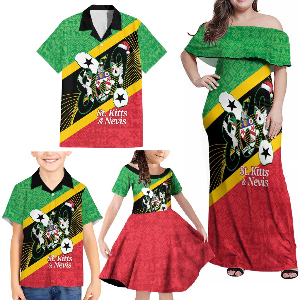 St Kitts and Nevis Christmas Family Matching Off Shoulder Maxi Dress and Hawaiian Shirt 869 Proud With Map - Wonder Print Shop