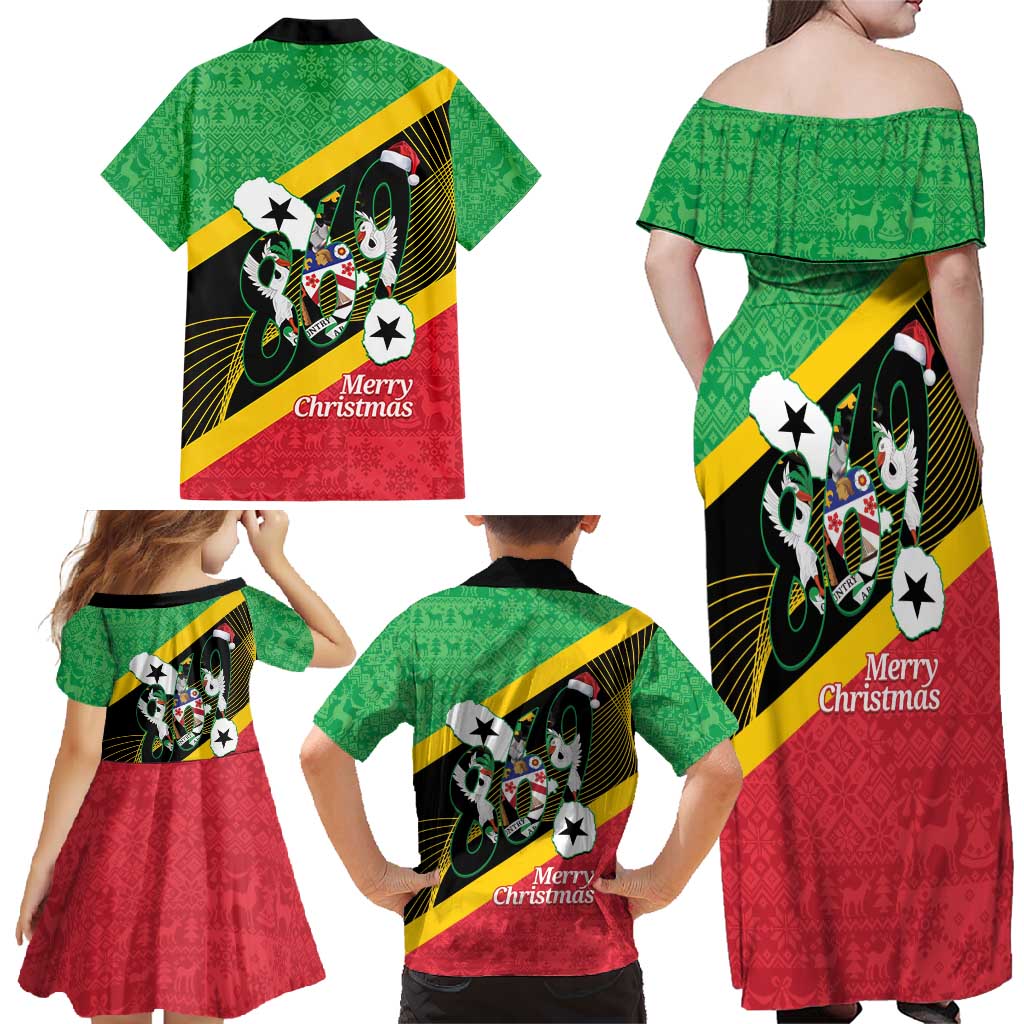St Kitts and Nevis Christmas Family Matching Off Shoulder Maxi Dress and Hawaiian Shirt 869 Proud With Map - Wonder Print Shop