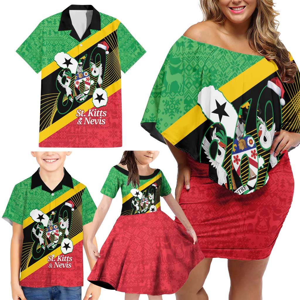 St Kitts and Nevis Christmas Family Matching Off Shoulder Short Dress and Hawaiian Shirt 869 Proud With Map - Wonder Print Shop